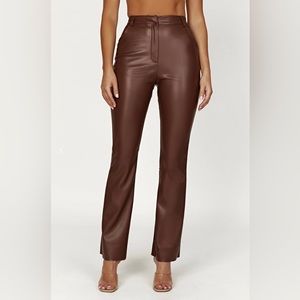 NWT!! Meshki Straight Leg Chocolate Faux Leather Pants - Sz Medium
